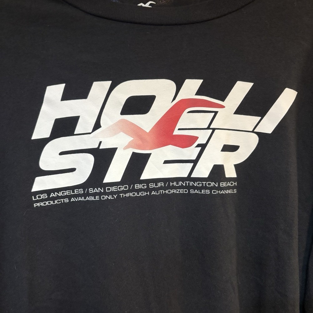 Hollister California Men's Long Sleeve Black Graphic Tee Medium Preppy Y2K - Picture 2 of 6